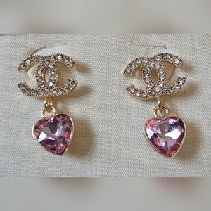 Fashion Gold and Pink Crystal Heart Earrings